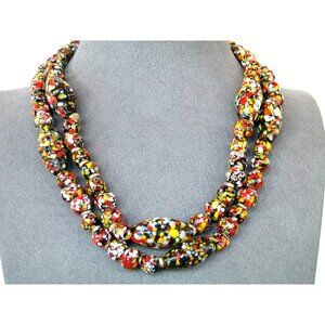Vintage African Trade Bead Necklace One Strand Multi-Color Glass Beads 36"